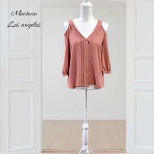 Monteau Los Angeles Pink Cold Shoulder Blouse 3/4 Sleeve - Sz S